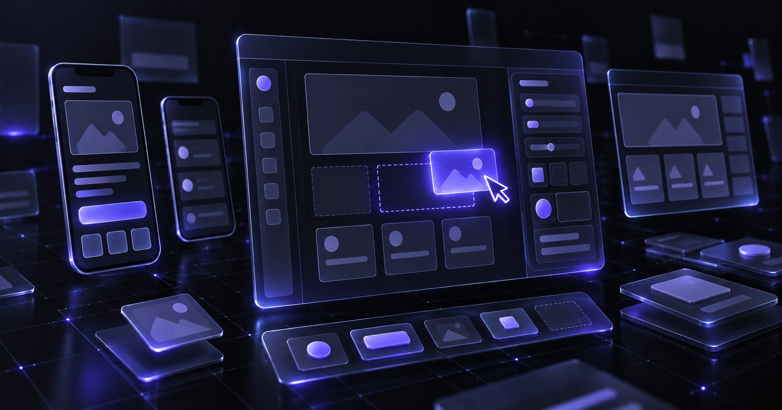 An app design taking shape on a canvas while an AI agent places components, cursor labels showing who made each change