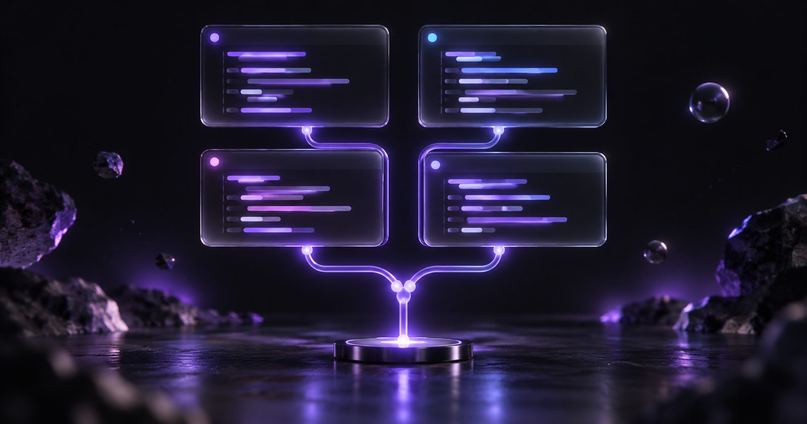 A grid of four terminal panes, each running a coding agent on a different task